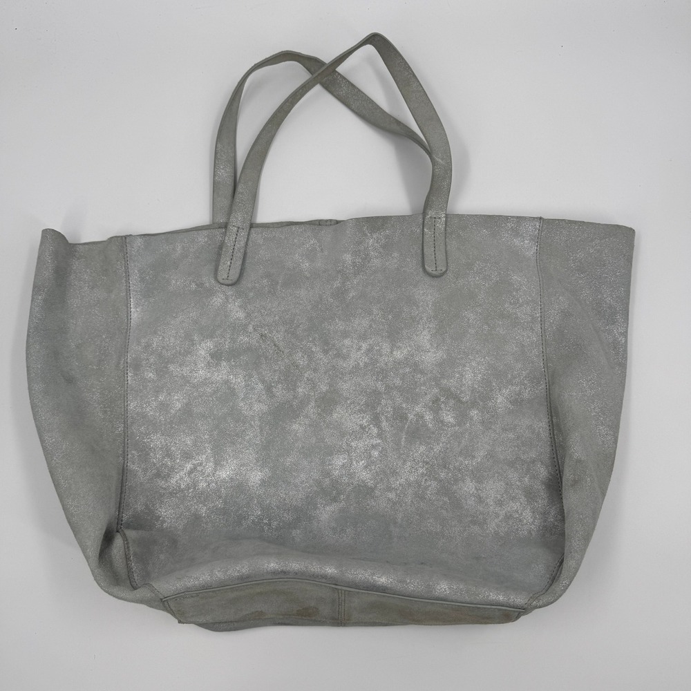 Gap Metallic Silver‎ Cow Leather Tote Bag Shopper Large One Size RN54023